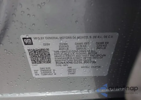 2025 Chevrolet Equinox Lt from USA, damaged, VIN 3GNAXHEG2SL200735